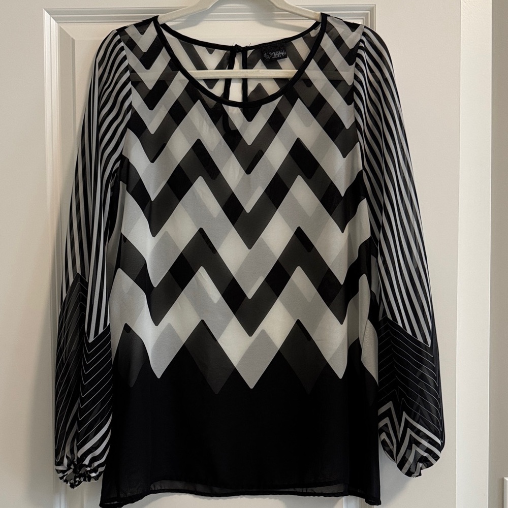 Sheer Black and White Chevron Blouse